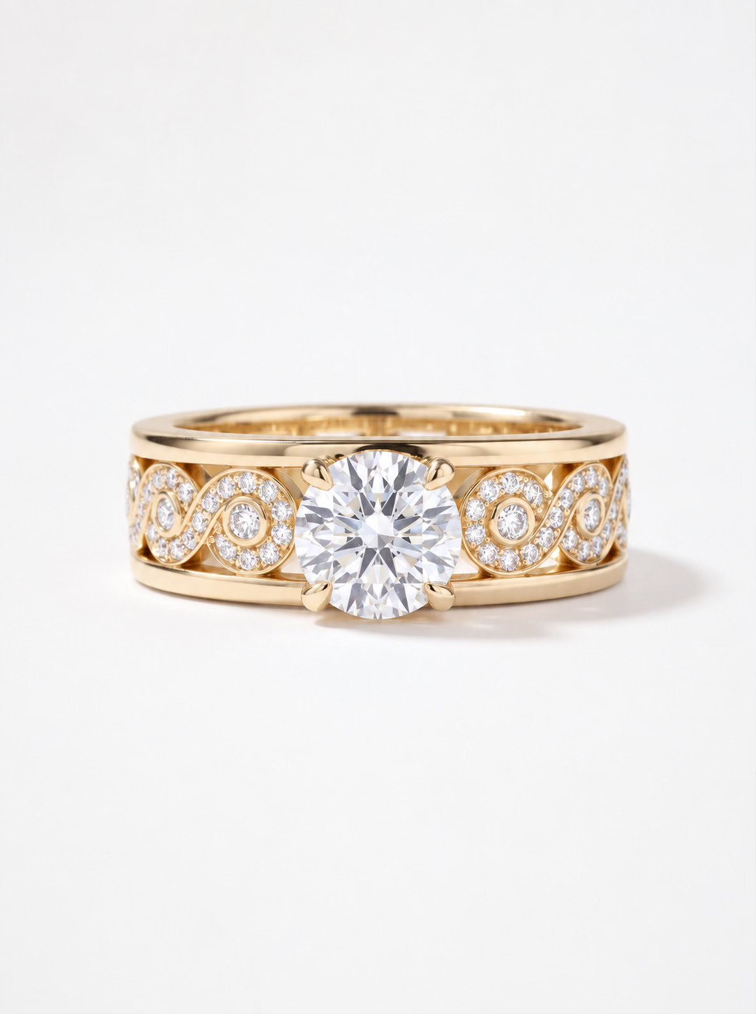 Bague jonc or jaune pavée de diamants